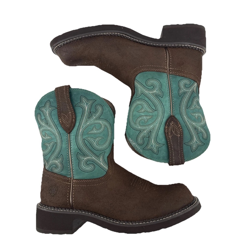 Ariat Fatbaby Heritage Cowboy Boots Women 8.5 B Western Brown Turquoise Leather